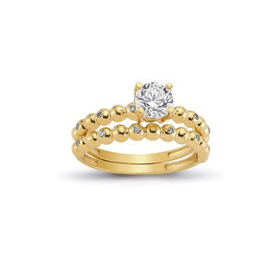 14K Solid Gold Solitaire With Band Engagement Wedding Ring Set