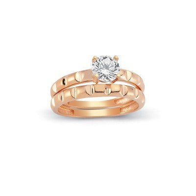 14K Solid Gold Solitaire With Band Engagement Wedding Ring Set