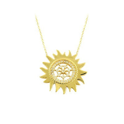 14K Solid Gold Sun Necklace