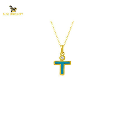 14K Solid Gold T Letter Necklace