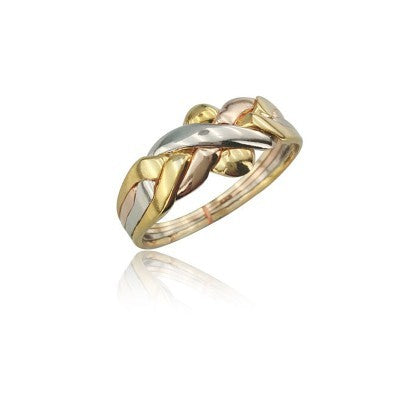 14K Solid Gold Tri Color 4 Band Puzzle Ring