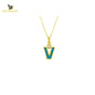 14K Solid Gold V Letter Necklace