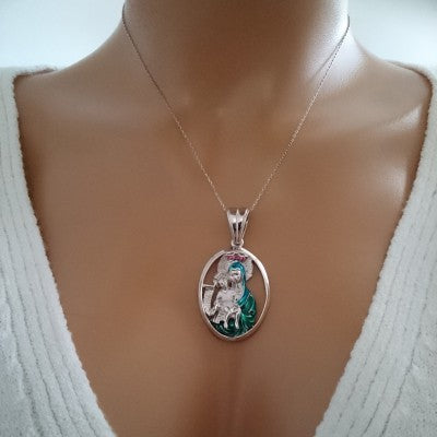 14K Solid Gold Virgin Mary Charm Necklace