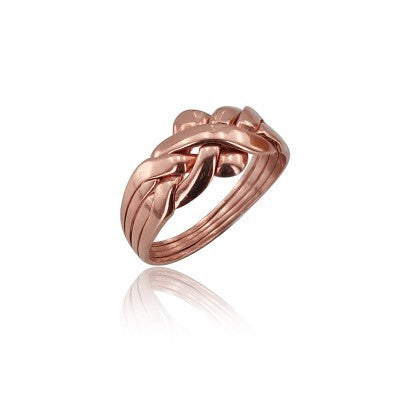 14K Solid Rose Gold 4 Band Puzzle Ring