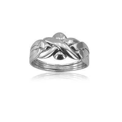 14K Solid White Gold 4 Band Puzzle Ring