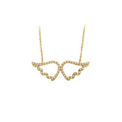 14K Solid Gold Angel Wings Necklace