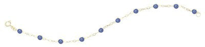 14K Solid Yellow Gold Evil Eye Good Luck " Dark Blue " Bracelet BUL002