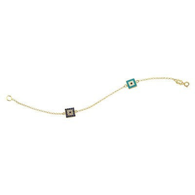 14K Solid Yellow Gold Turkish Evil Eye Bracelet