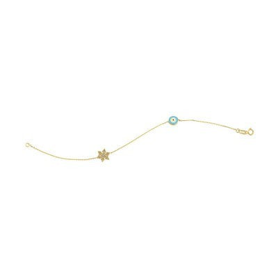 14K Solid Yellow Gold Turkish Evil Eye Bracelet