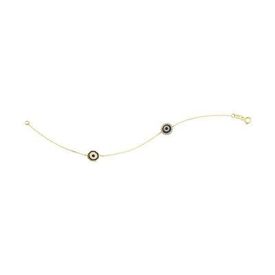 14K Solid Yellow Gold Turkish Evil Eye Bracelet