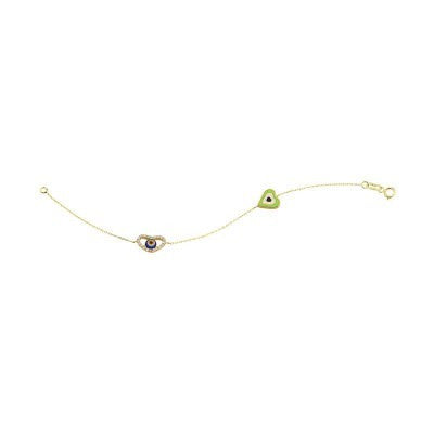 14K Solid Yellow Gold Turkish Evil Eye Bracelet