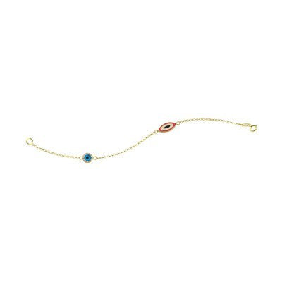 14K Solid Yellow Gold Turkish Evil Eye Bracelet