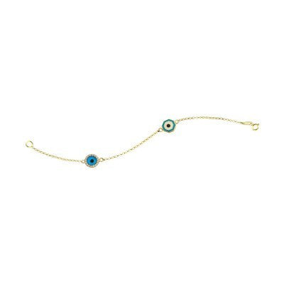 14K Solid Yellow Gold Turkish Evil Eye Bracelet