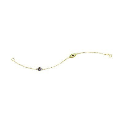 14K Solid Yellow Gold Turkish Evil Eye Bracelet