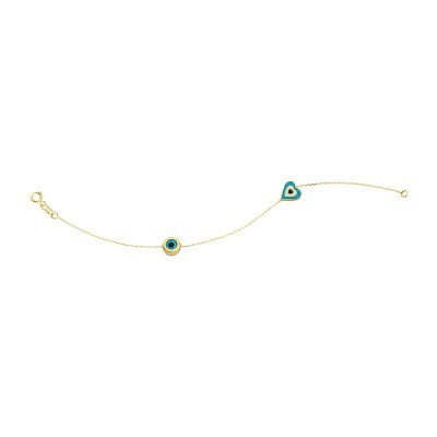 14K Solid Yellow Gold Turkish Evil Eye Bracelet