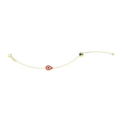 14K Solid Yellow Gold Turkish Evil Eye Bracelet