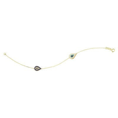 14K Solid Yellow Gold Turkish Evil Eye Bracelet