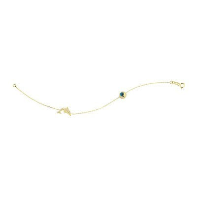 14K Solid Yellow Gold Turkish Evil Eye Bracelet