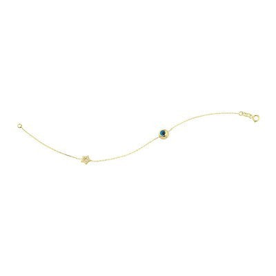 14K Solid Yellow Gold Turkish Evil Eye Bracelet