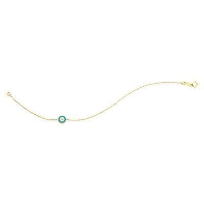 14K Solid Yellow Gold Turkish Evil Eye Bracelet