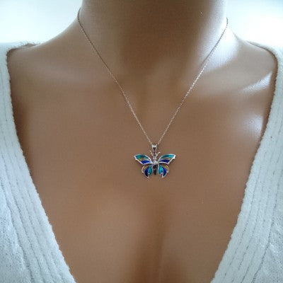 14K White Gold Blue Yellow Butterfly Necklace