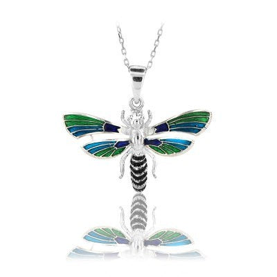 14K White Gold Green Blue Butterfly Necklace