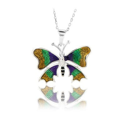 14K White Gold Green Yellow Butterfly Necklace