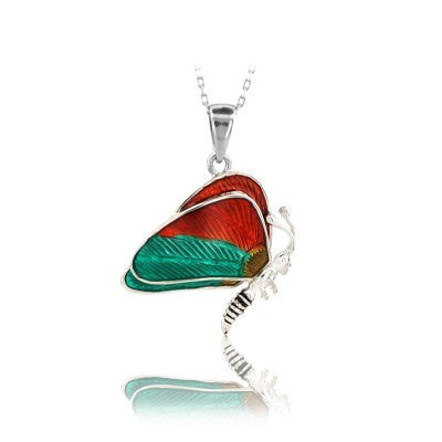 14K White Gold Red Turquoise Butterfly Necklace