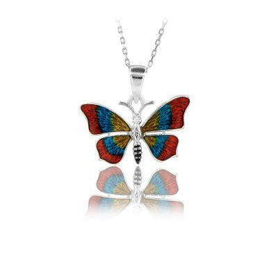 14K White Gold Red Yellow Butterfly Necklace