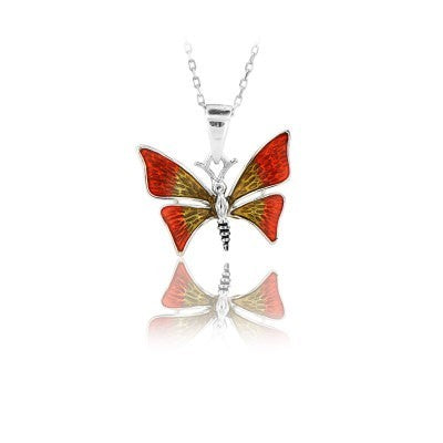 14K White Gold Red Yellow Butterfly Necklace