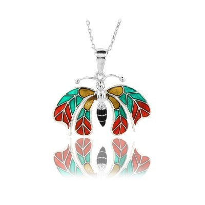 14K White Gold Yellow Turquoise Butterfly Necklace