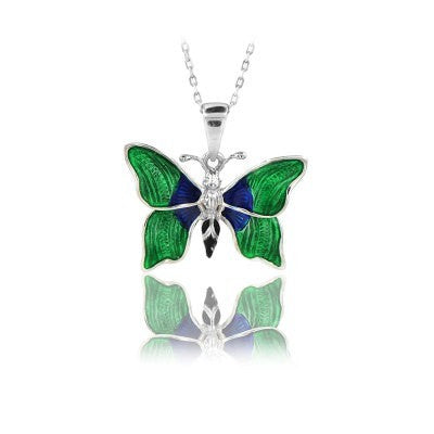 14K White Green Blue Butterfly Necklace