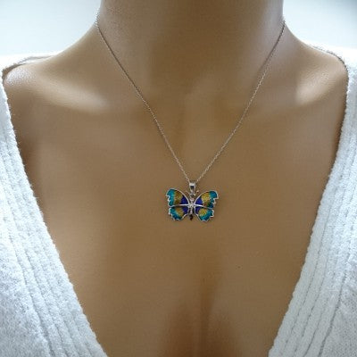 14K White Yellow Blue Butterfly Necklace