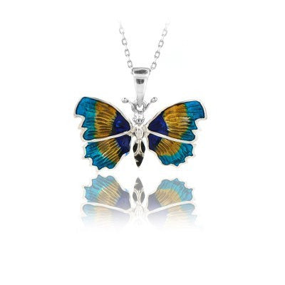 14K White Yellow Blue Butterfly Necklace