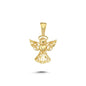 14K Gold Angel Motif Pattern Heart Charm Necklace