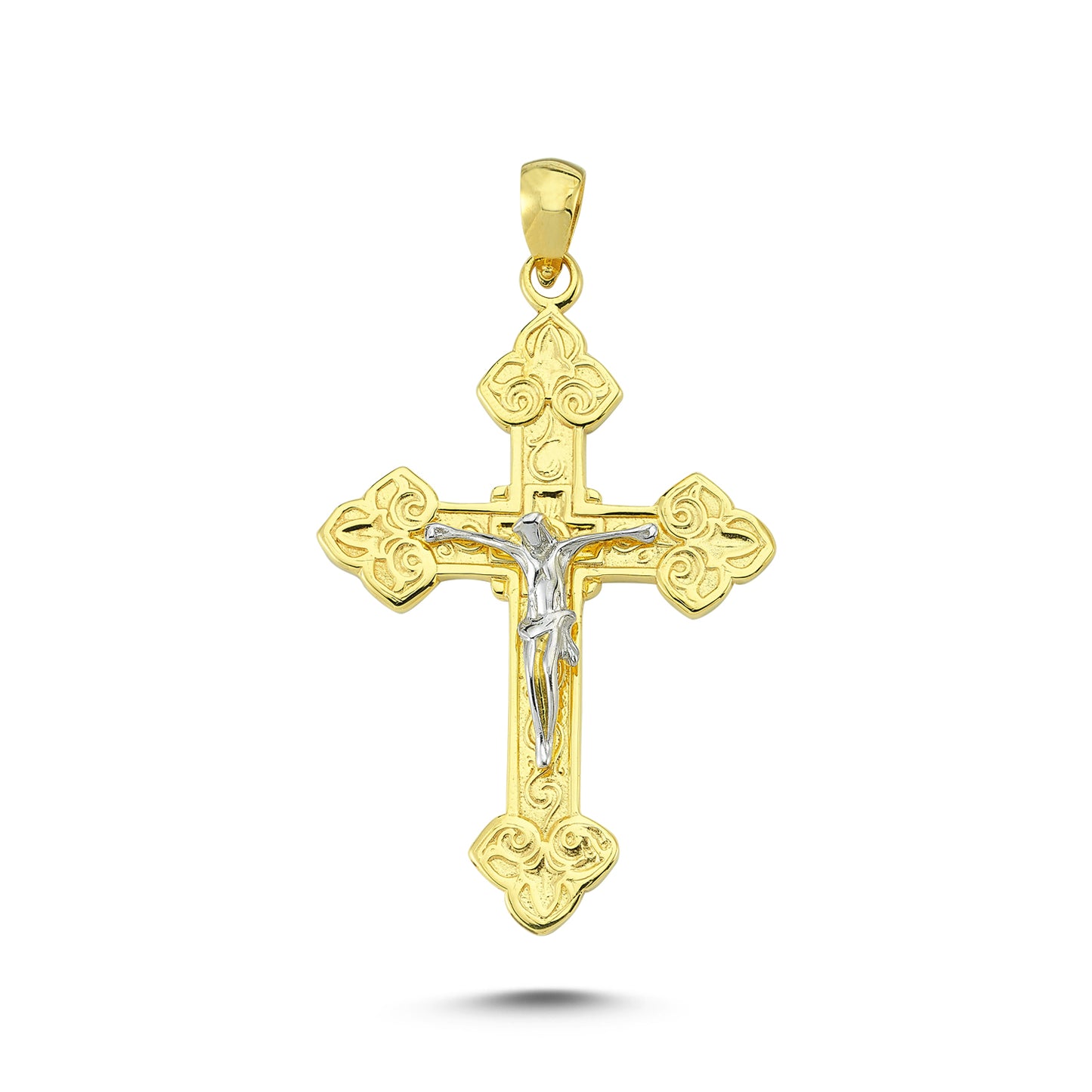 14K Yellow and White Gold Big Cross Charm Necklace