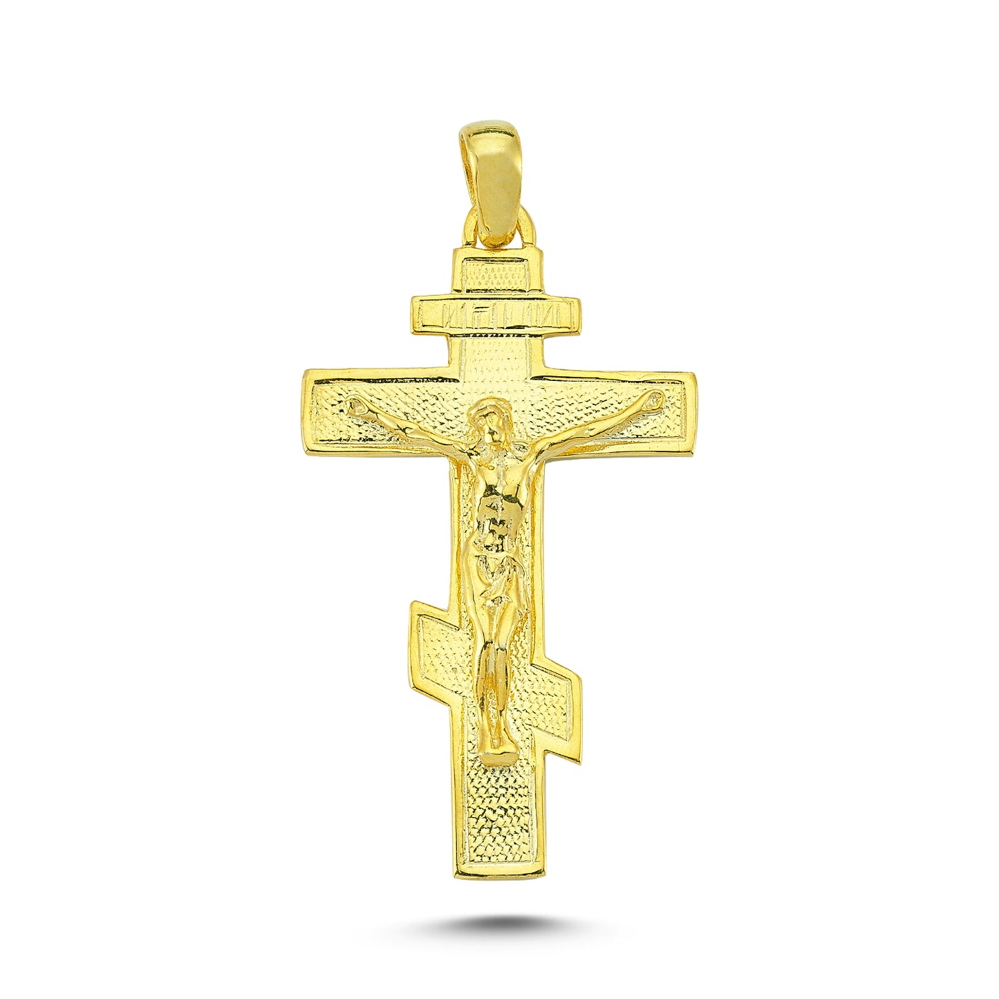 14K Gold Russian Orthodox Brass Pectoral Cross Charm Necklace