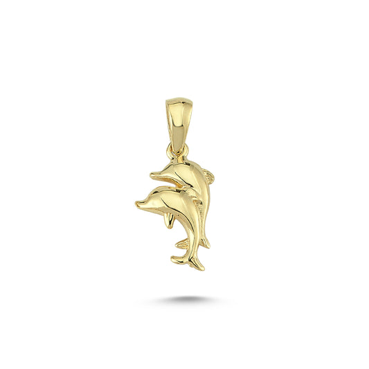 14K Gold Double Dolphin Animal Charm Necklace