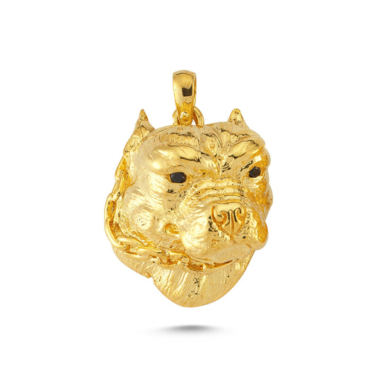 14K Gold Pitbull Dog Head Animal Charm Necklace