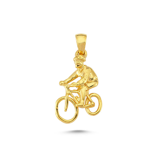 14K Gold Bicycle and Rider Charm Necklace