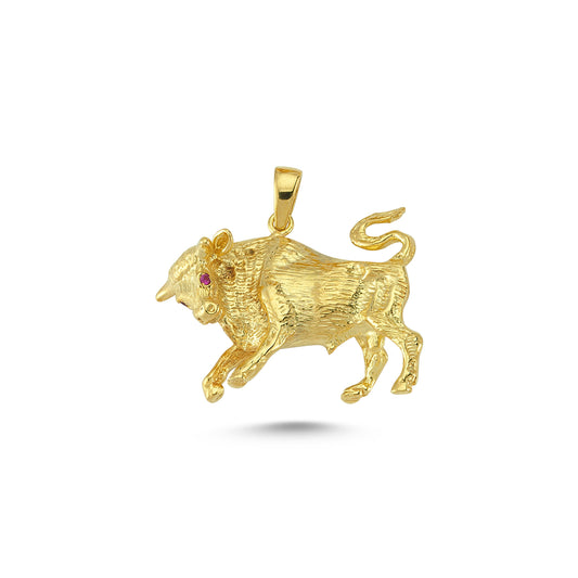 14K Gold Bull Animal Charm Necklace