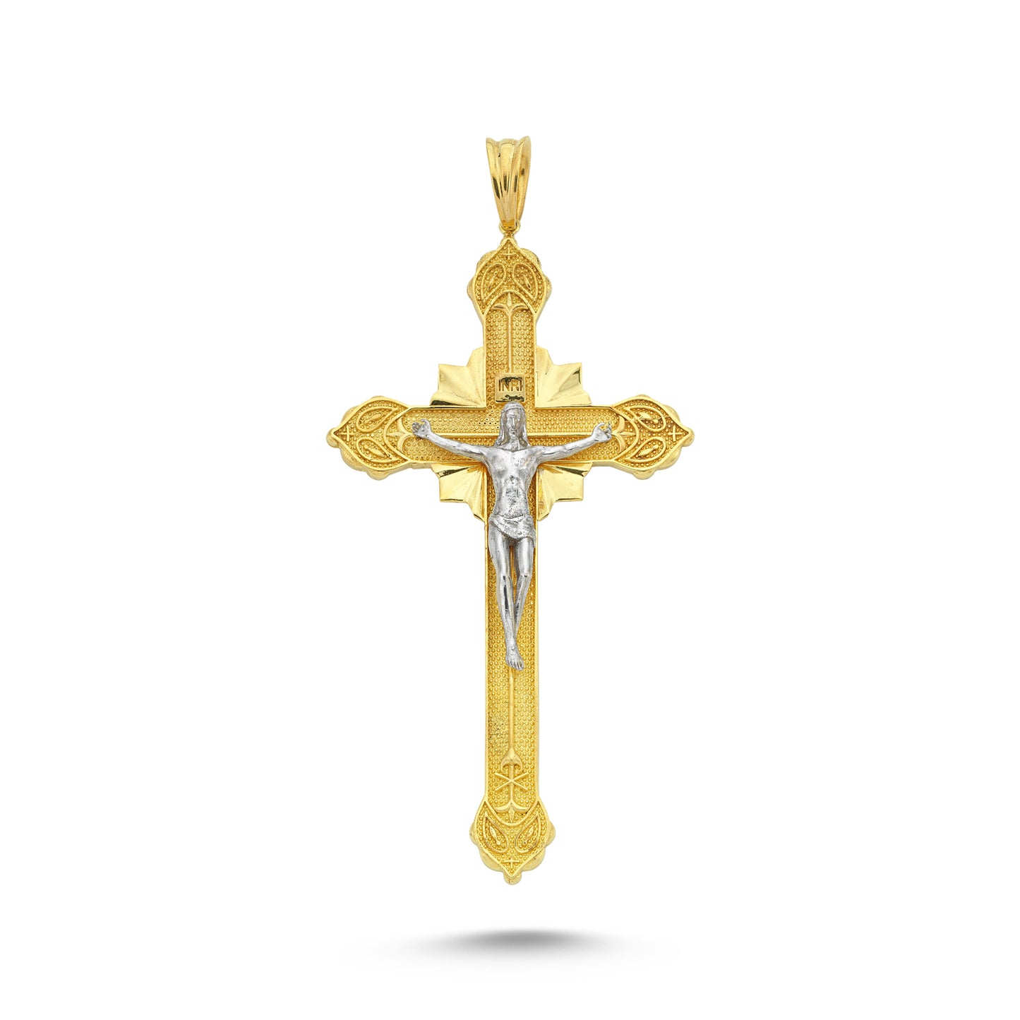 14K Yellow and White Gold Big Cross Charm Necklace