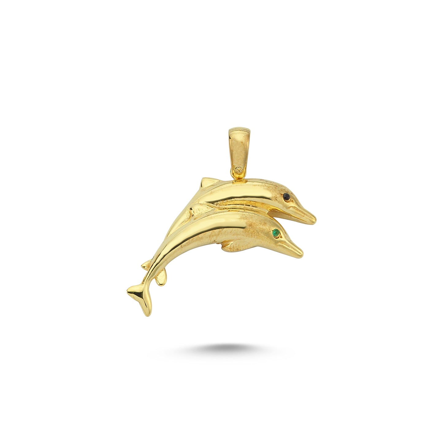 14K Gold Double Dolphin Animal Charm Necklace