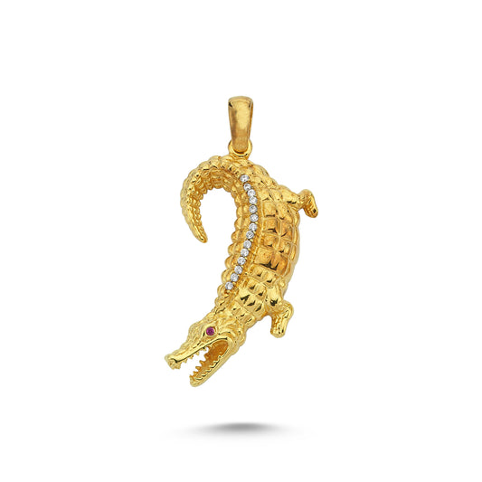 14K Gold Crocodile Animal Charm Necklace