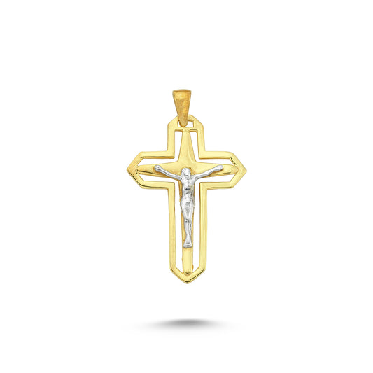 14K Gold Yellow and White Gold Cross Charm Necklace