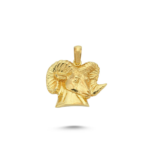 14K Gold Ram Head Animal Charm Necklace