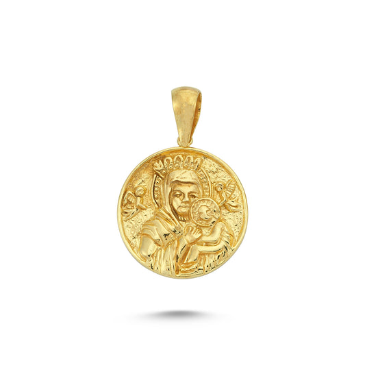 14K Gold Mother Mary with Jesus Charm Necklace