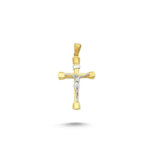 14K Yellow and White Gold Cross Charm Necklace