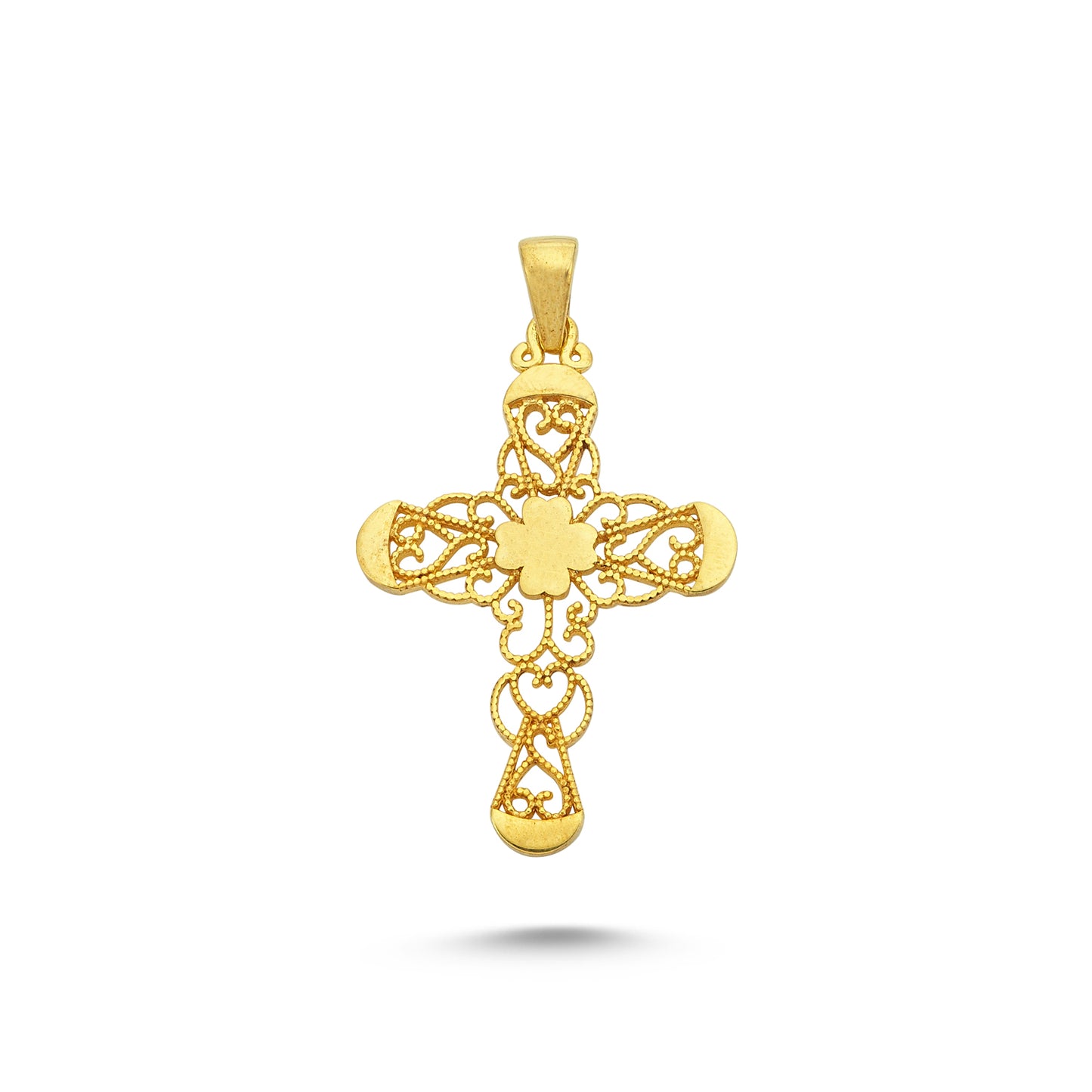 14K Gold Filigree Crucifix Cross Pendant