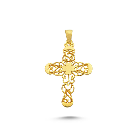 14K Gold Filigree Crucifix Cross Pendant